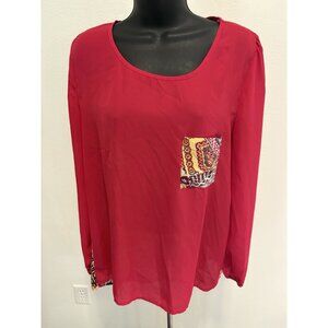 Pink Owl Semi Sheer Top Blouse Womens Large Long Sleeve Round Neck